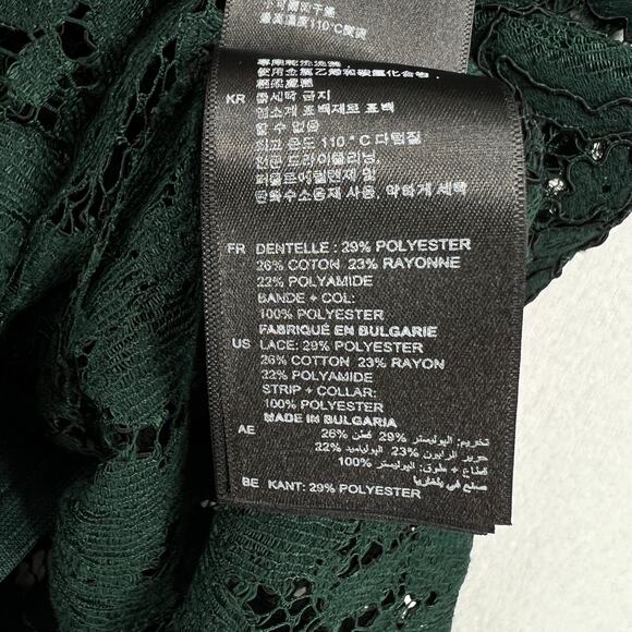 SANDRO Lace Dress Womens Small Green Long Sleeve Tie Neck Mini Sheath - Picture 16 of 16
